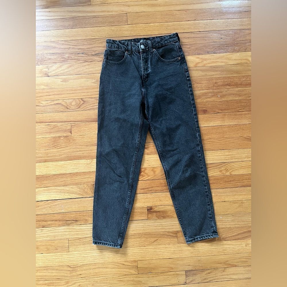 Zara Charcoal Black Wash High Rise Denim Mom Jeans Size 2